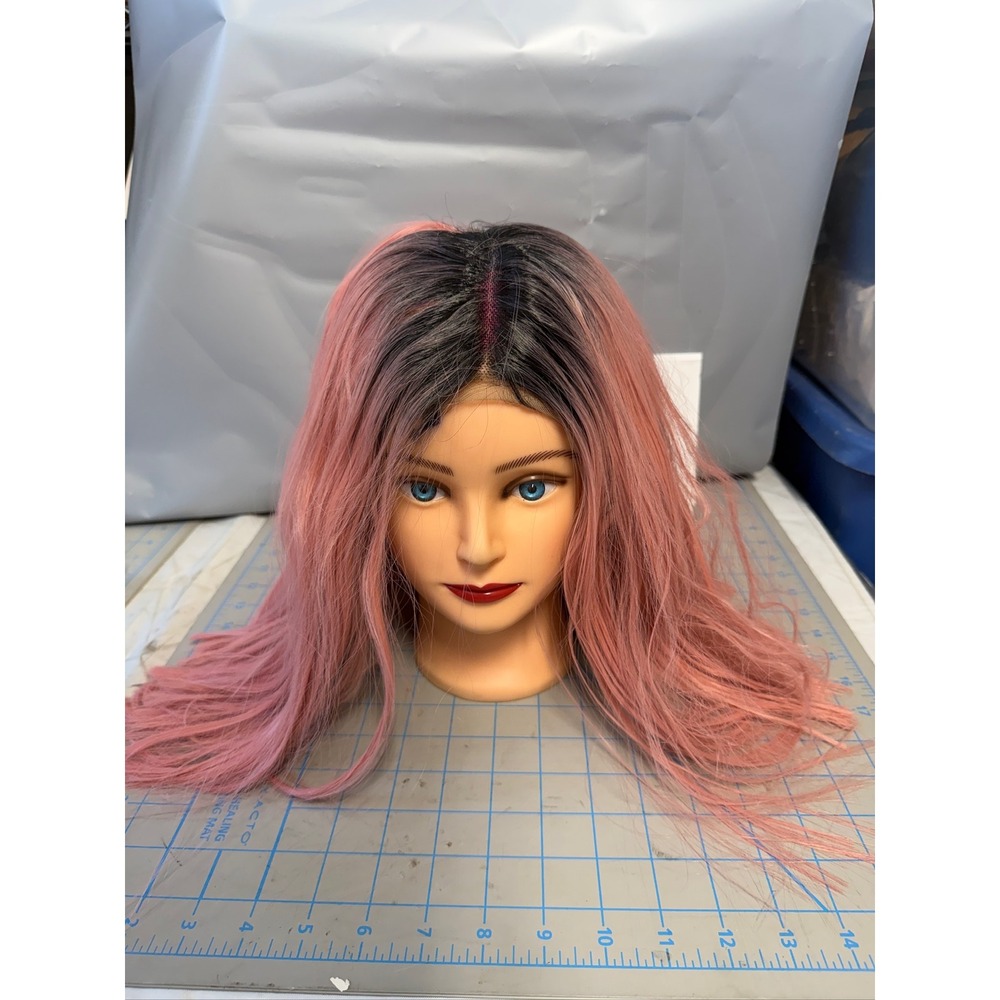 Bellami Rose Pink Ombre Synthetic Lace Front Wig Dark Roots Long Straight B-1